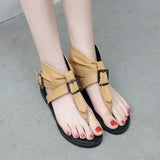 Shoes Summer 2025 New Retro Roman Shoes Belt Buckle Toe Flat Summer Shoes