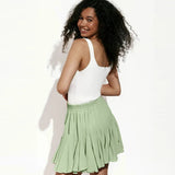 Ruffles Solid Elastic Waist Mini Skirt- Outfit