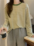 Zingj Collar Long-Sleeved T-Shirt Women's 2023 Autumn Dress New Loose And Thin Striped Undershirt Casual Inside