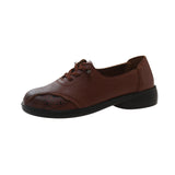 And Autumn Women's Shoes Soft Leather Flat Bottom New Anti-Slip Chinese Wind Comfortable Middle-Naught Mother Tied Grandmother Shoes Low