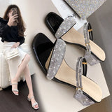New Summer With High-Heeled Sandals Water Dew Toe Shows Coarse And High Square Head Lady Legs