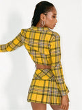 Fashion Women Plaid 2 Piece Set Long Sleeve Jacket Crop Tops Mini Skirt Suit Sexy Ladies Outfits Sets