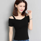 Zingj Summer Korean Version Of Off-Shoulder Short-Sleeve T-Shirt Women's Off-Shoulder Sexy Slim Student