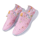 Women's Shoes Spring Breathable Sports Casual Shoes Water Drill Rainbow Shiny Flying Shoes Thick-Soled Running Women's
