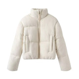 New Fashion Temperament Women's Knitted Fabric Standing Collar Warm Cotton Suit