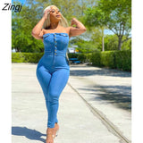 Casual Strapless Cotton Bodycon Jean One Piece Long Jumpsuit 2023 Denim Playsuit Women Jeans Woman Romper