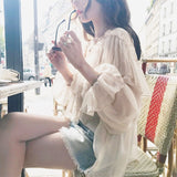 Sexy Shirts Women See Through Boho Mesh Blouse Summer Ruffle Flare Sleeve Elegant Peplum Tops Ruffles Ladies Blusas