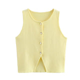 Women's New Fashion Pure Color Round Neck Loose Casual Flat Needle Sleeveless Short