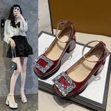 Height Height Red And Mary Treasure Shoes Engagement Shoes Show Toast Thick Heel Does Not Tired Wedding Shoes Daily Single