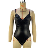 Zingj Autumn / Winter New Sexy Sling Waist Show Thin PU Splicing Women's Jumpsuit Small Vest