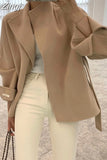 Autumn Winter New Woman Thick Grey Vintage Casual Coat Women Fashion Elegant Coat Korean Modis Ladies Lace Up Loose