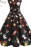 Christmas Women Floral Print Slim Vintage Casual Sleeveless Elegant Midi Party Dresses Vestidos