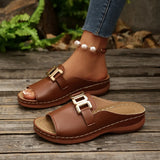 New Large-Size Lady Fashion Flat-Bottomed Slippers Metal Chain Thick-Soled Women's