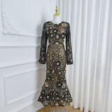 Women's Dress Early Spring New French Heavy Industry Three-Dimensional Flowers Embroidered Waist Repair Fishtail Dress