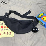 Bags Women Simple Harajuku All-match Canvas Students Fanny Pack Ulzzang Hip-pop Fashion Portable Money Phone Pouch