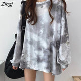 Sleeve T-shirts Women Harajuku Tie-dye Stylish Autumn Chic Top Teens Streetwear All-match Hot Sale Clothing Y2k