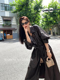Xixi 2025 Autumn New White Label Simple With Long-Sleeved Leather Coat Loose With Wind Coat