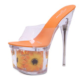Zingj Size Hot Style Sexy Superb Heel Sunflower Thick Heel Thin Heel Waterproof Al Transparent Crystal Shoes Wedding Shoes