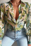 Lantern Sleeve Blouses 2023 Fashion Tops Spring Office Lady Vintage Floral Shirt Ladies Button Up Long Sleeve Shirts