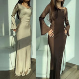Spring And Summer Women's Solid Color Round Neck Long Sleeve With The National Style Temperament Lazy Wind To Close The Waist Dress