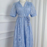 High-End Temperament Dress 2025 Summer Fashion Strap To Waist Single Buckle Embroidery Mesh Long Dress