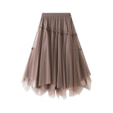 Yarn Dress Girl Spring New Nail Bead Irregular High Waist Front And Reverse Two Sides Wear Medium Long Yarn Skirt