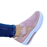 Spring And Summer New Large-Size Leisure Single Shoes Women Thick Sole Flying Weaving Breathable Magic Stick Casual Mesh