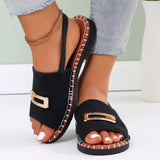 Large-Size Buckle Cloth One-字 Type Sandals Women Summer Loose With Flat Embroidered Beach Cool