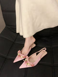 Spring And Summer New High-Heeled Shoes French Temperament Small Heels Sweet Flowers Fairy Wind After The Empty