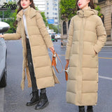 Long Hood Down Parka Women Outwear Korean Casual Zipper Cotton-padded Jacket Coat Fashion Thick Warm Oversized Coat