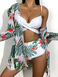 2024 New Bikini Gathering Sexy Mesh Three-Piece Set Of Split-Print Swimsuit