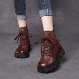 Handmade Martin Boots Women Winter New Tape Heightening Single Boots Coarse And Stylish Handsome Leather