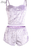 Women 2 piece set Velvet Sleepwear Sexy Spaghetti Strap Shorts Pajamas Suit Ladies Casual Sleepwear Female Pajama Party