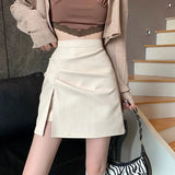Waisted Skirts Women Fall Retro Ulzzang Slim All-match Faldas Friends Office Lady Clothing Simple Pure Party Mini