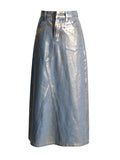 Zingj 2024 New Street Trend Wind Hot Gold Design Sense A Line Skirt Fashion High Waist Show Skinny Denim