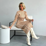 Wind Autumn And Winter New Bright Line Decoration Knitted Dress Waist Holiday Dress High