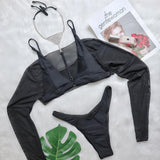 Zingj New Bikini Sexy Luxury Crystal Diamond Neck Chain Swimsuit Sweater Three-Piece Women's