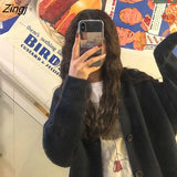 Women Ulzzang Casual Single Breasted Elegant Ladies Sweaters Jumpers V-Neck Solid Gray Chic Basic Femme Knitted