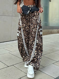 New Sports Leopard Spliced Casual Pants Women Mid-Loose Trousers Casual Breathable
