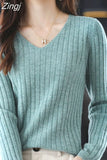 Women Sweater Long Sleeve Top Knitted Pullover V-Neck Fashion Sweater Woman Winter 2023 Basic Female Clothing Soild OL