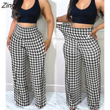Women Houndstooth Print High Waist Pants 2023 Autumn Casual Long Pants Loungewear Women Clothes One Piece Suit