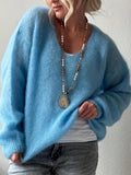 Glutinous V-Neck Long-Sleeved Sweater Woman 2025 Autumn And Winter Cover Solid Color Lazy Wind Loose Knitted Shirt