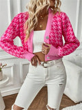 And Winter Tiger Pattern Lantern Sleeve Knitted Cardigan Sweater Short