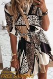 Women Spring Autumn Leopard Shirt Dress Long Sleeve Turn-down Collar Sashes Mini Dress Single Button OL Lady Sexy