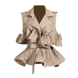 Temperament Commuter Wind Shirt 2025 Autumn New Design Sense Sleeveless Vest Flounce Lace Shirt