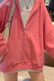 Hat Hoodies Women Zip-up Spring Autumn Front Pocket Loose Korean Style Trendy Casual Students Elegant Chic All-match