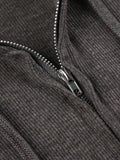 Solid Ribbed Zip Up Drawstring Hooded Long Sleeve Knit- Outfit