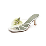 Red The Same Tourist Beach Shoes 2025 New Flower Clip High Heel Cool Slippers Women Summer Wear