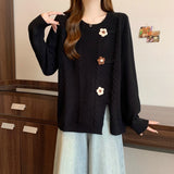 Women's Sweater 2025 Autumn And Winter New Gentle Milk Jacket Sweet Round Collar Flowers Three-Dimensional Decorative