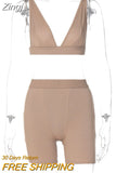 2023 Sleeveless V-Neck Sexy Crop Tank Top Biker Shorts 2 Piece Set Summer Autumn Women Fashion Streetwear